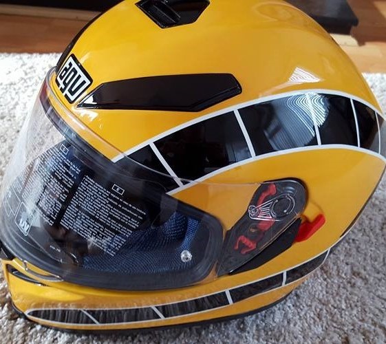 Airbrushed Painting of a Yellow Custom Helmet close up